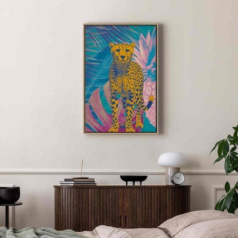 Quadro - Exotic Leopard - Colorful Portrait of a Cheetah Against Tropical Leaves in Poster e stampe Collezione Casa - Trebisacce, commercioVirtuoso.it