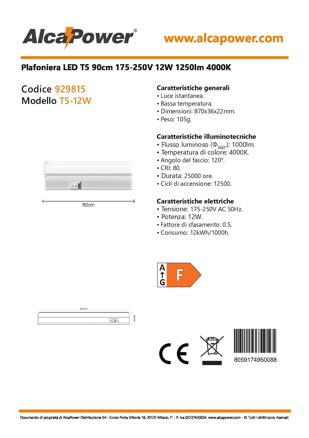 Alca Power T5 da 90cm 12W 220V 1000lm 4000K plafoniera reglette a led in Plafoniere Aloiserw.com - Altomonte, commercioVirtuoso.it