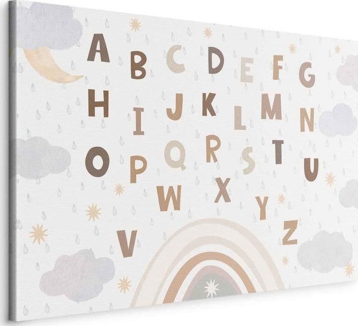 Quadro - Letters Above the Rainbow - Letters Among Streams of Rain and Clouds with a Rainbow Moon and Stars on a Light B in Poster e stampe Collezione Casa - Trebisacce, commercioVirtuoso.it