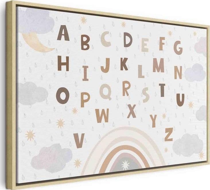 Quadro - Letters Above the Rainbow - Letters Among Streams of Rain and Clouds with a Rainbow Moon and Stars on a Light B in Poster e stampe Collezione Casa - Trebisacce, commercioVirtuoso.it