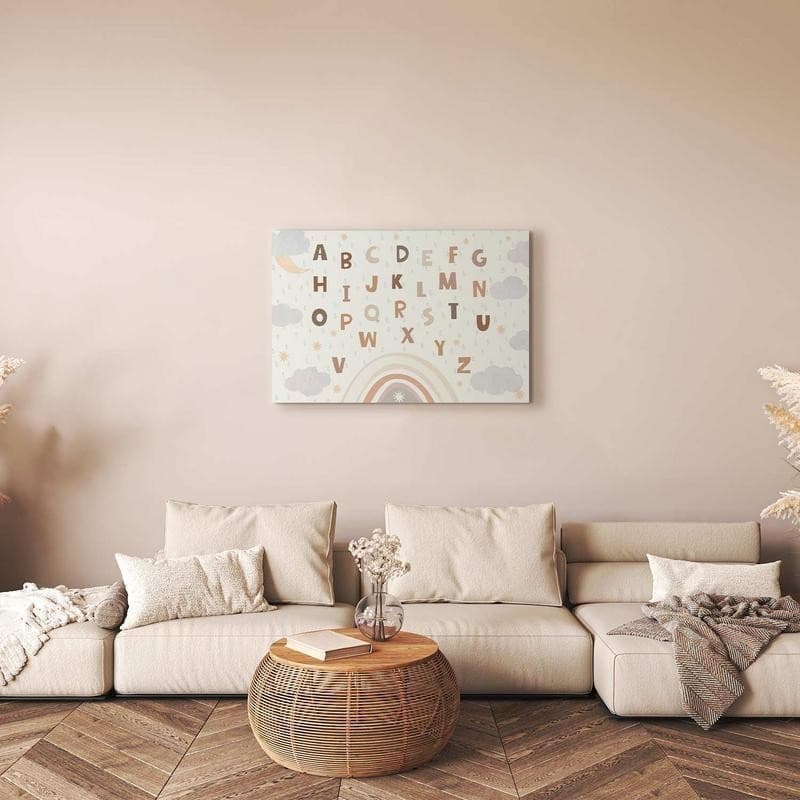 Quadro - Letters Above the Rainbow - Letters Among Streams of Rain and Clouds with a Rainbow Moon and Stars on a Light B in Poster e stampe Collezione Casa - Trebisacce, commercioVirtuoso.it