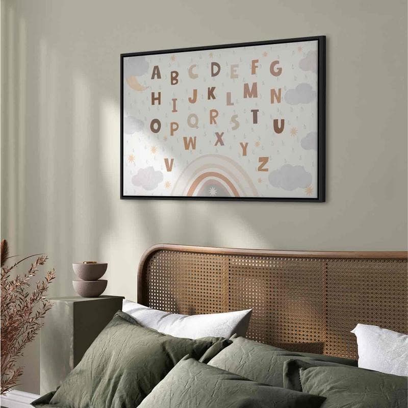 Quadro - Letters Above the Rainbow - Letters Among Streams of Rain and Clouds with a Rainbow Moon and Stars on a Light B in Poster e stampe Collezione Casa - Trebisacce, commercioVirtuoso.it