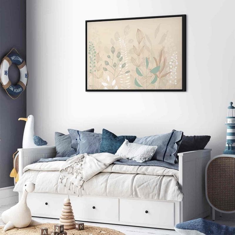 Quadro - Morning in the Meadow - Various Pastel Plants on a Beige Background in Poster e stampe Collezione Casa - Trebisacce, commercioVirtuoso.it