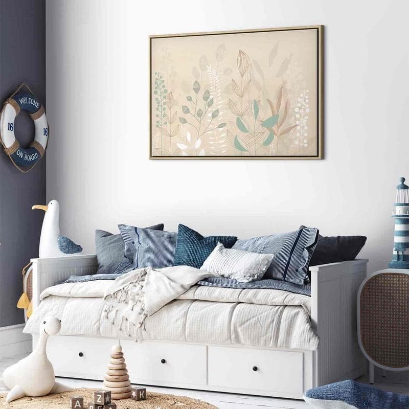 Quadro - Morning in the Meadow - Various Pastel Plants on a Beige Background in Poster e stampe Collezione Casa - Trebisacce, commercioVirtuoso.it