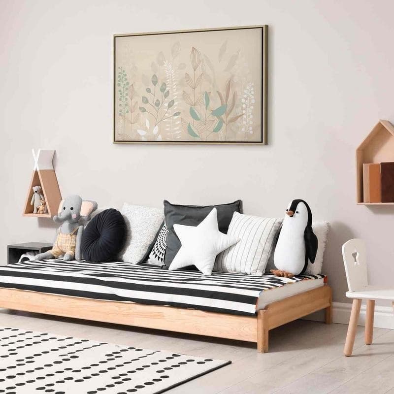 Quadro - Morning in the Meadow - Various Pastel Plants on a Beige Background in Poster e stampe Collezione Casa - Trebisacce, commercioVirtuoso.it