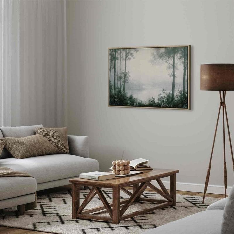 Quadro - Retro Landscape Grove Trees and Pond in Patinated Shades of Green in Poster e stampe Collezione Casa - Trebisacce, commercioVirtuoso.it