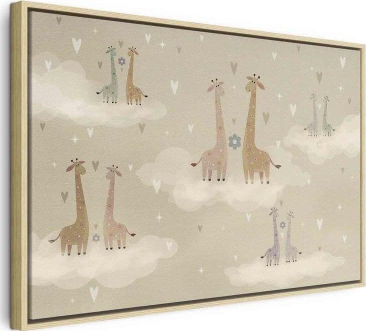 Quadro - Love - Colorful Giraffes Floating on Clouds Among Hearts and Stars in Poster e stampe Collezione Casa - Trebisacce, commercioVirtuoso.it