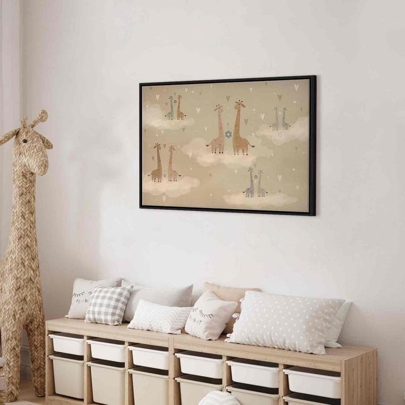 Quadro - Love - Colorful Giraffes Floating on Clouds Among Hearts and Stars in Poster e stampe Collezione Casa - Trebisacce, commercioVirtuoso.it