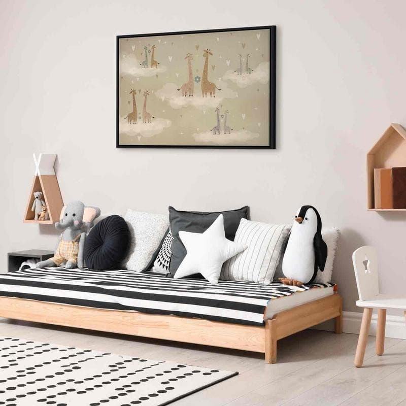 Quadro - Love - Colorful Giraffes Floating on Clouds Among Hearts and Stars in Poster e stampe Collezione Casa - Trebisacce, commercioVirtuoso.it