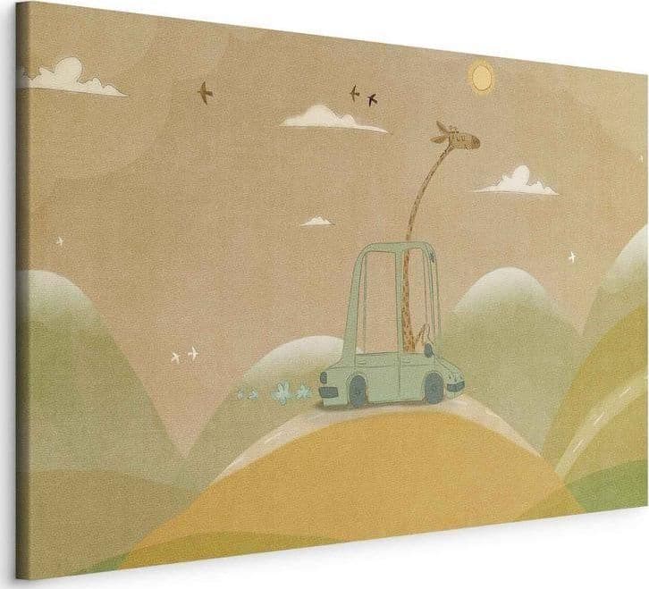 Quadro - Dreamy Traveler - A Cheerful Giraffe Driving a Car on a Sunny Day in Poster e stampe Collezione Casa - Trebisacce, commercioVirtuoso.it
