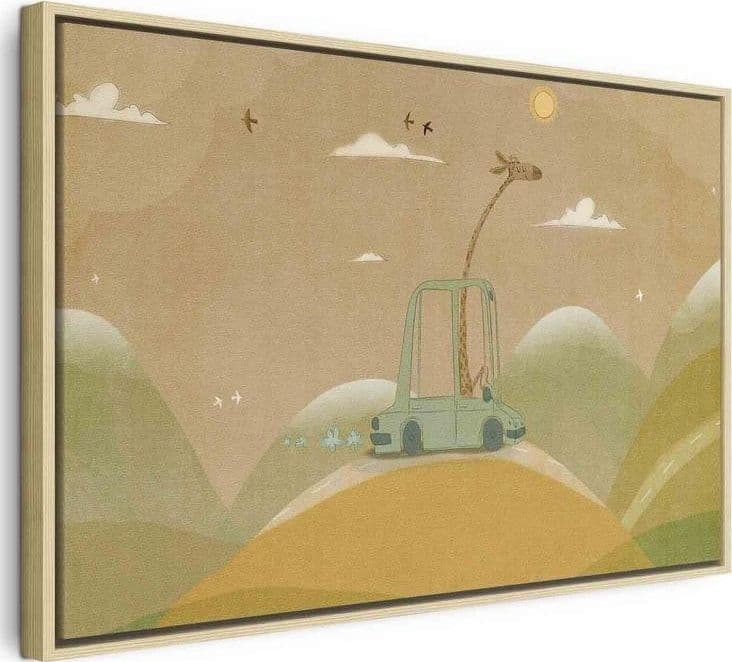Quadro - Dreamy Traveler - A Cheerful Giraffe Driving a Car on a Sunny Day in Poster e stampe Collezione Casa - Trebisacce, commercioVirtuoso.it