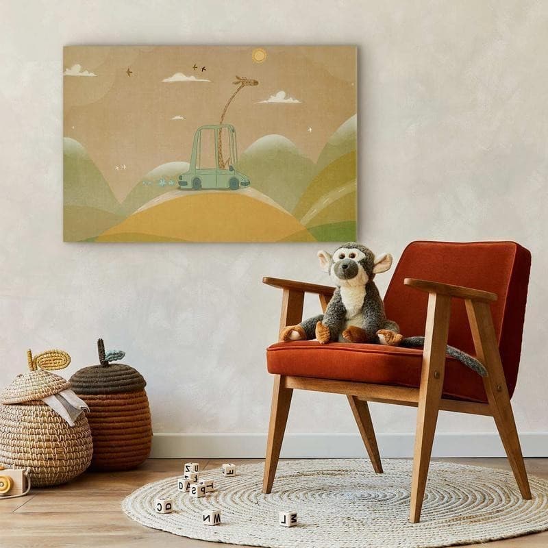 Quadro - Dreamy Traveler - A Cheerful Giraffe Driving a Car on a Sunny Day in Poster e stampe Collezione Casa - Trebisacce, commercioVirtuoso.it