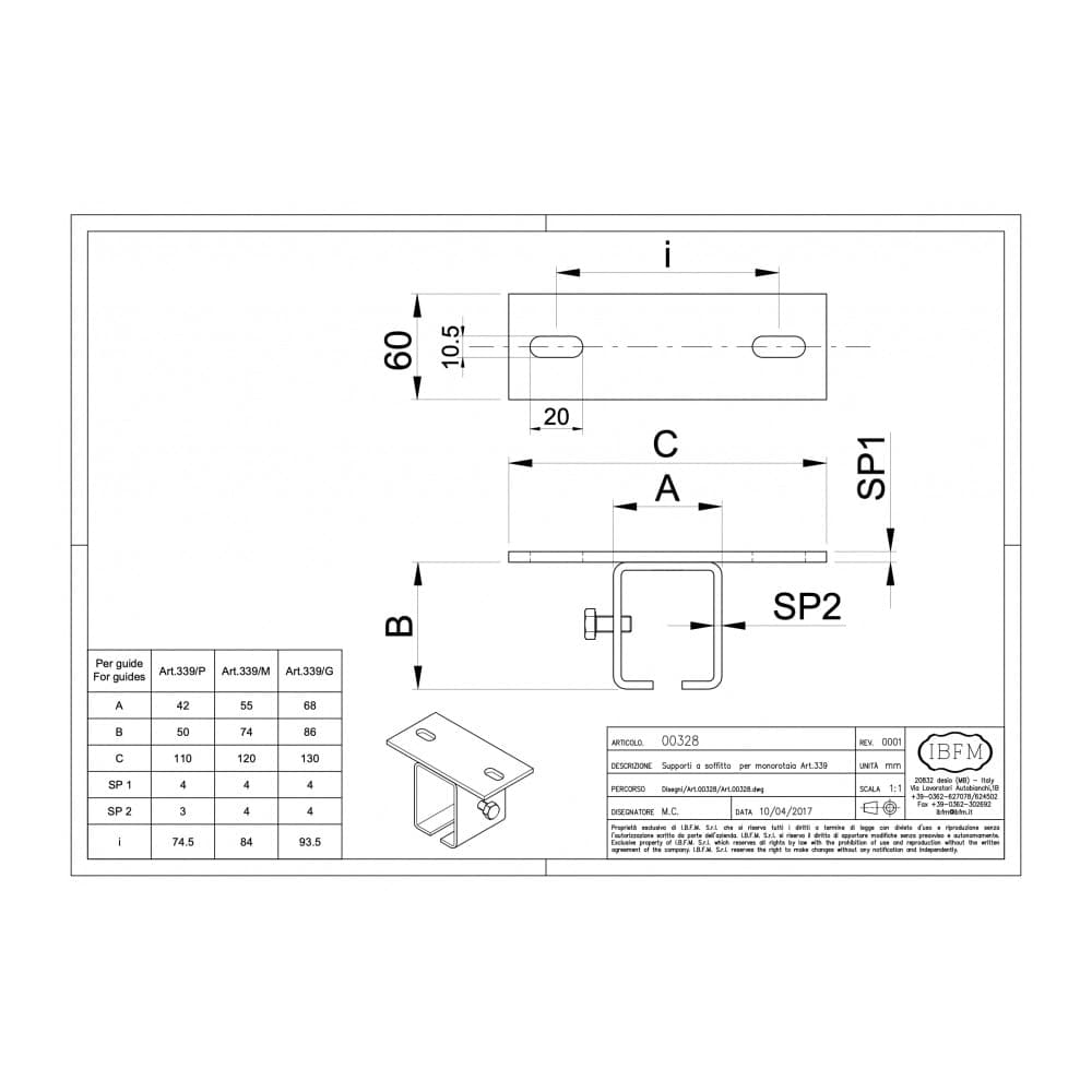 Ibfm art. 328 supporto a soffitto in acciaio zincato per monorotaia 339P in Raccordi per bastoni Aloiserw.com - Altomonte, commercioVirtuoso.it