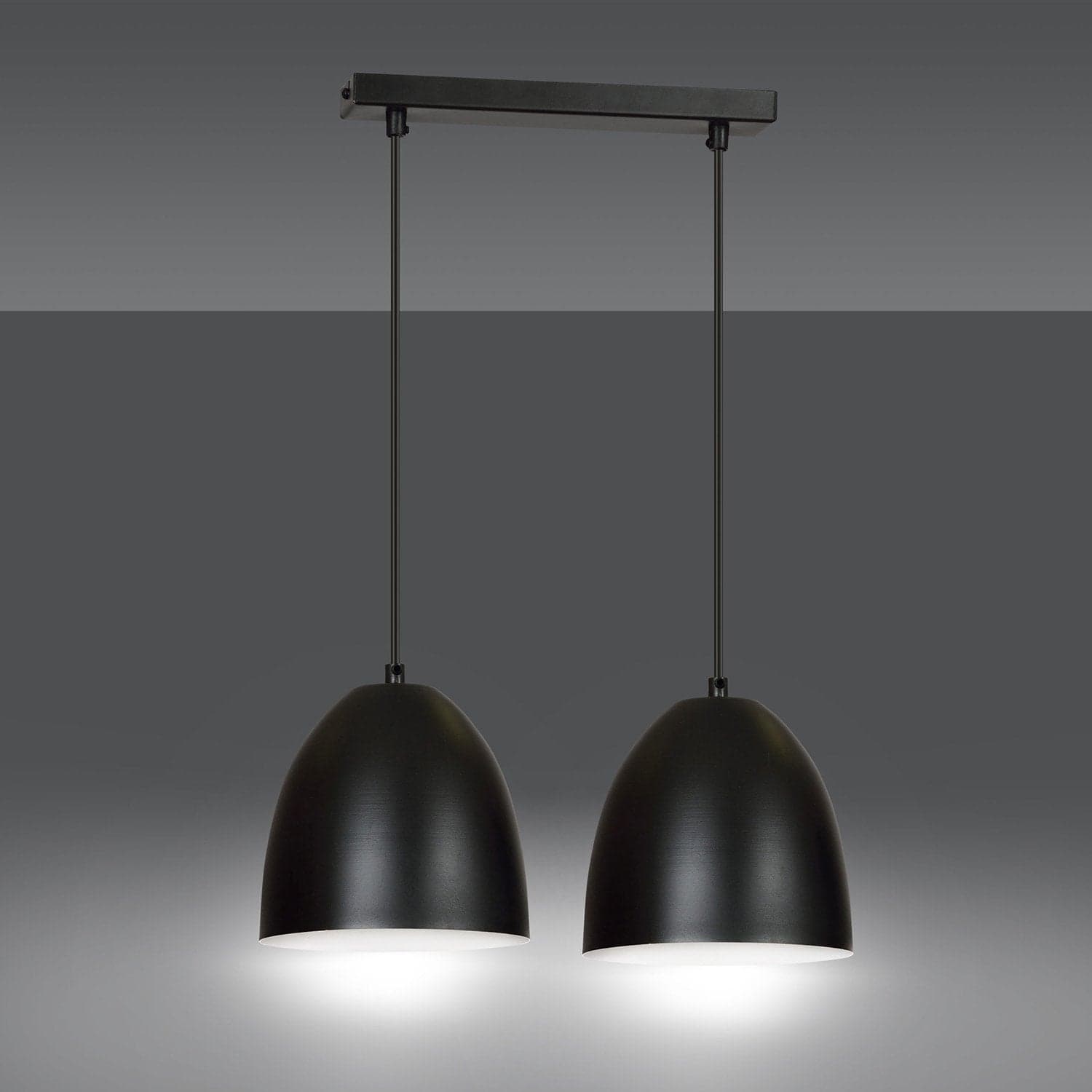 Lampadario 2 Luci Lenox In Acciaio Nero Con Cupole In Nero E Bianco in Lampade a sospensione LuceArt - Montecorvino Pugliano, commercioVirtuoso.it