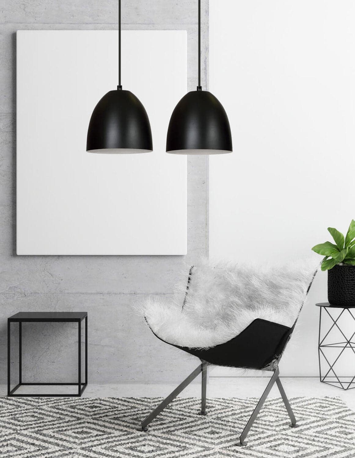 Lampadario 2 Luci Lenox In Acciaio Nero Con Cupole In Nero E Bianco in Lampade a sospensione LuceArt - Montecorvino Pugliano, commercioVirtuoso.it