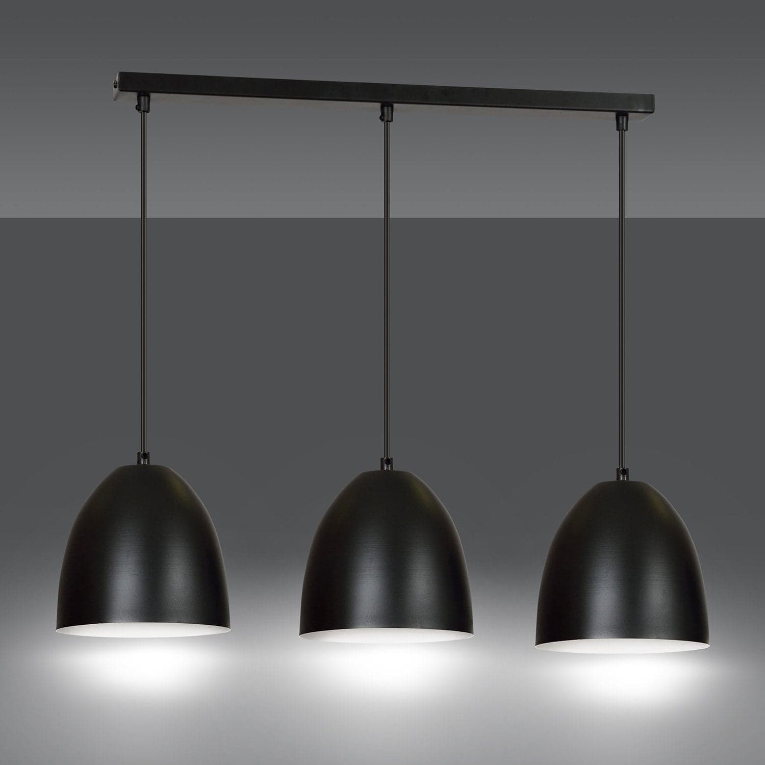 Lampadario 3 Luci Lenox In Acciaio Nero Con Cupole In Nero E Bianco in Lampade a sospensione LuceArt - Montecorvino Pugliano, commercioVirtuoso.it