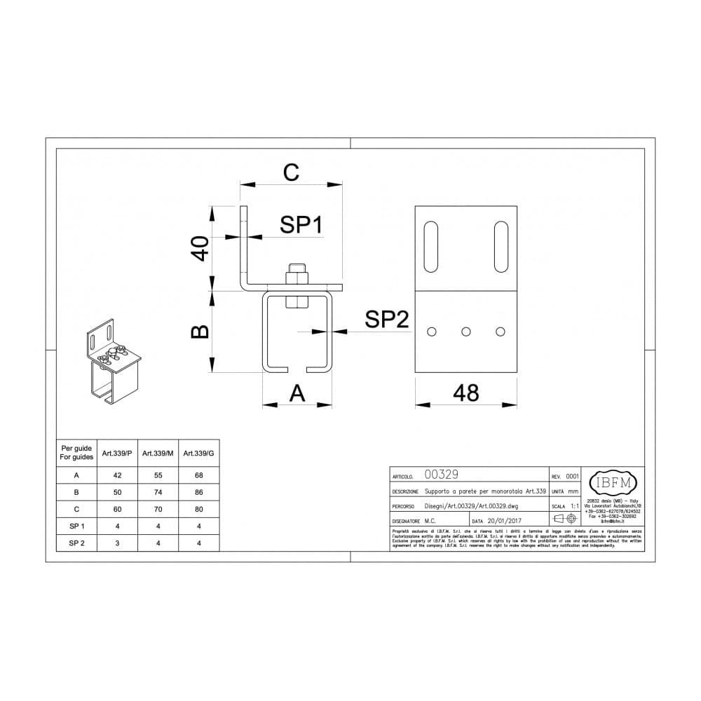 Ibfm art. 329P supporto a parete in acciaio zincato per monorotaia 339P in Staffe e supporti per mensole Aloiserw.com - Altomonte, commercioVirtuoso.it