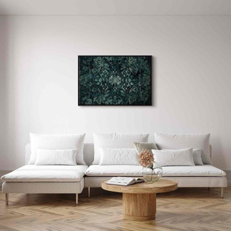 Quadro - Oriental Pattern Carpet: Emerald Ornaments and Worn Patterns in Poster e stampe Collezione Casa - Trebisacce, commercioVirtuoso.it