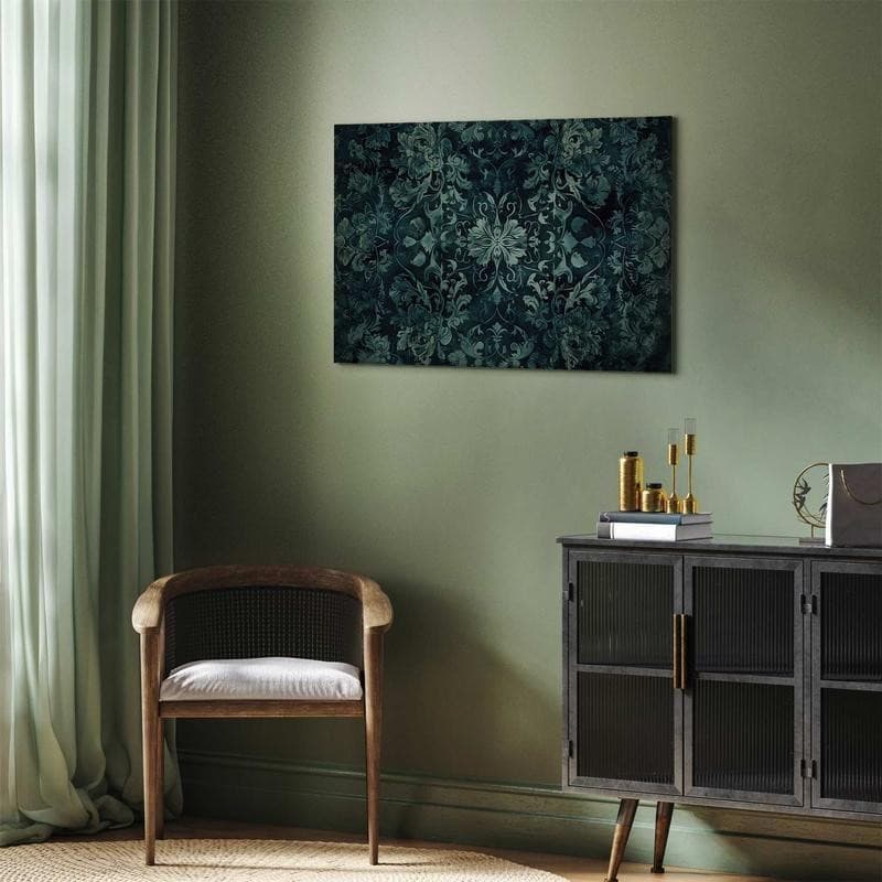 Quadro - Oriental Pattern Carpet: Emerald Ornaments and Worn Patterns in Poster e stampe Collezione Casa - Trebisacce, commercioVirtuoso.it