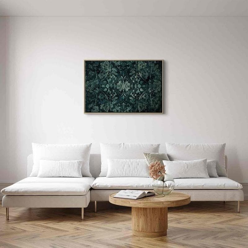 Quadro - Oriental Pattern Carpet: Emerald Ornaments and Worn Patterns in Poster e stampe Collezione Casa - Trebisacce, commercioVirtuoso.it