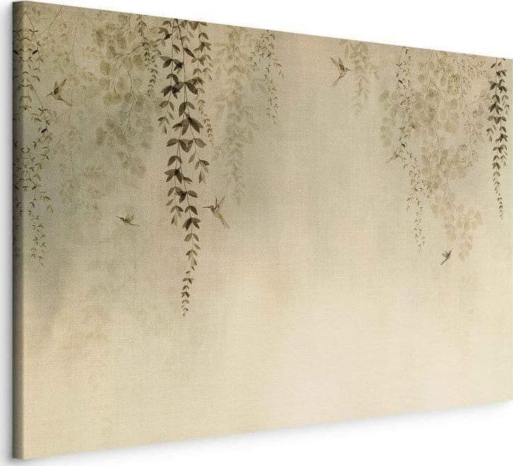 Quadro - Spring Orchard - Hummingbirds Among Tree Branches in Beige Shades in Poster e stampe Collezione Casa - Trebisacce, commercioVirtuoso.it