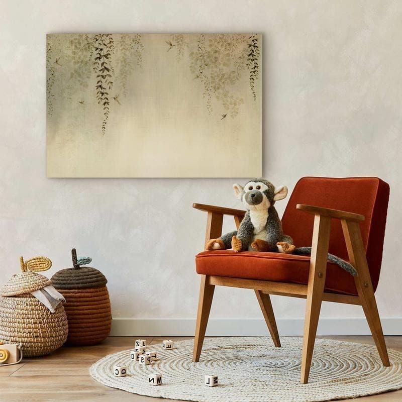 Quadro - Spring Orchard - Hummingbirds Among Tree Branches in Beige Shades in Poster e stampe Collezione Casa - Trebisacce, commercioVirtuoso.it
