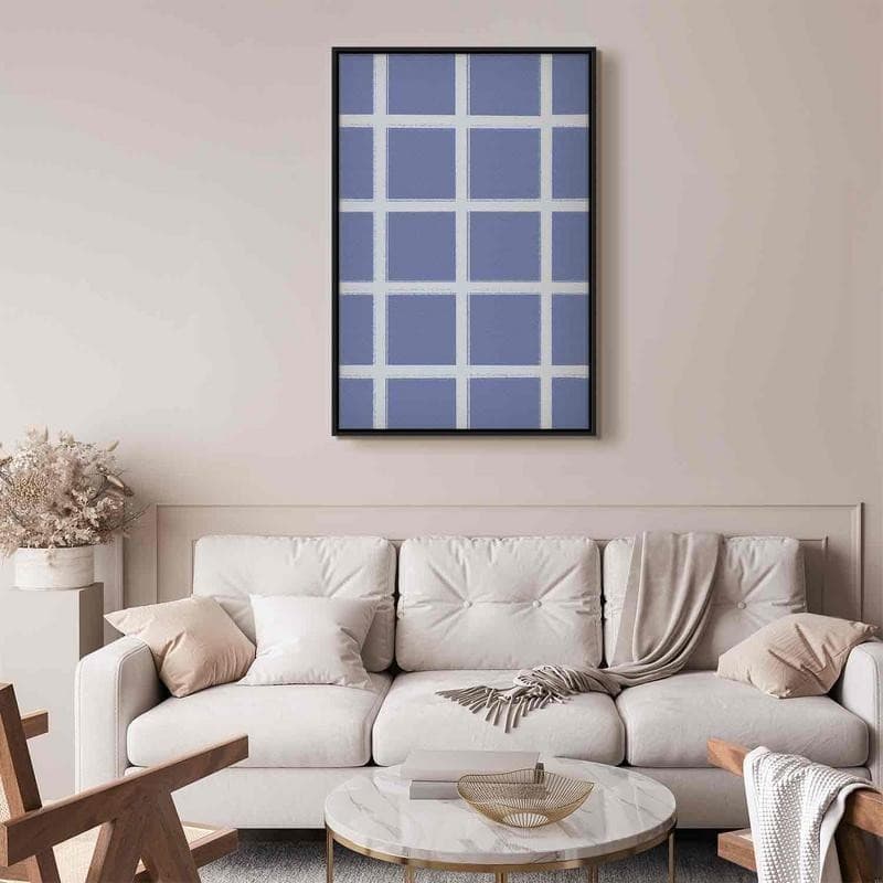 Quadro - Lines and Symmetry - Expressive White Grid on a Blue Background in Poster e stampe Collezione Casa - Trebisacce, commercioVirtuoso.it