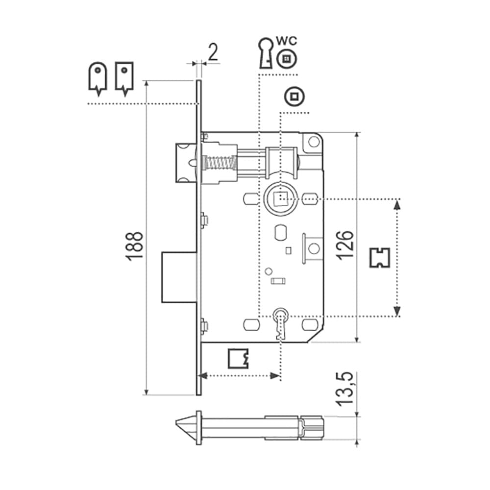 Serratura bronzata ad incasso per porta legno ad infilare patent bordo tondo in Serrature a incastro Aloiserw.com - Altomonte, commercioVirtuoso.it