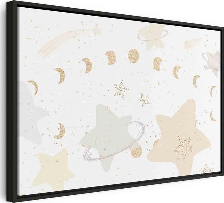 Quadro - Fairy-Tale Galaxy - Phases of the Moon in Yellow Tones Among Stars in Beige and Ash Colors with Stardust in Poster e stampe Collezione Casa - Trebisacce, commercioVirtuoso.it