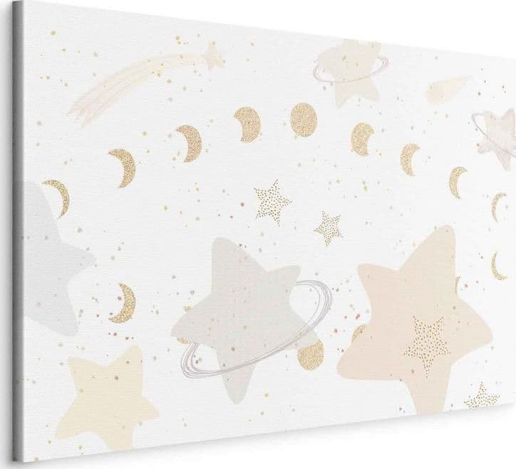 Quadro - Fairy-Tale Galaxy - Phases of the Moon in Yellow Tones Among Stars in Beige and Ash Colors with Stardust in Poster e stampe Collezione Casa - Trebisacce, commercioVirtuoso.it