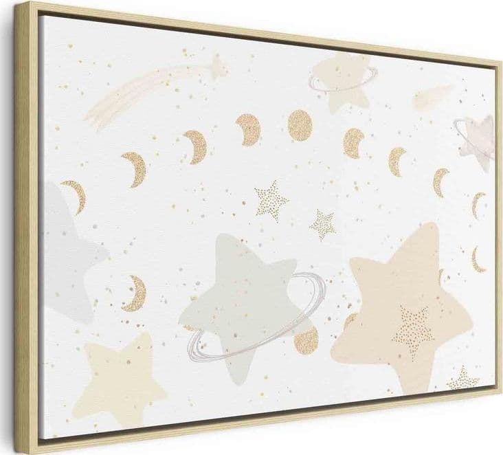 Quadro - Fairy-Tale Galaxy - Phases of the Moon in Yellow Tones Among Stars in Beige and Ash Colors with Stardust in Poster e stampe Collezione Casa - Trebisacce, commercioVirtuoso.it