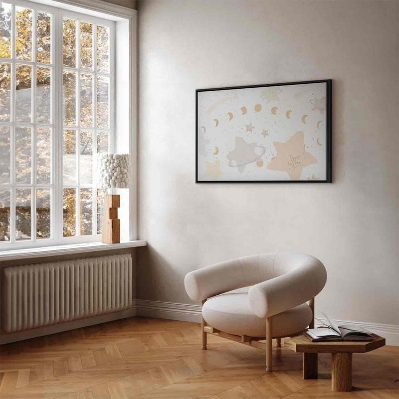 Quadro - Fairy-Tale Galaxy - Phases of the Moon in Yellow Tones Among Stars in Beige and Ash Colors with Stardust in Poster e stampe Collezione Casa - Trebisacce, commercioVirtuoso.it