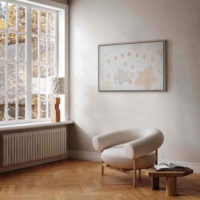 Quadro - Fairy-Tale Galaxy - Phases of the Moon in Yellow Tones Among Stars in Beige and Ash Colors with Stardust in Poster e stampe Collezione Casa - Trebisacce, commercioVirtuoso.it