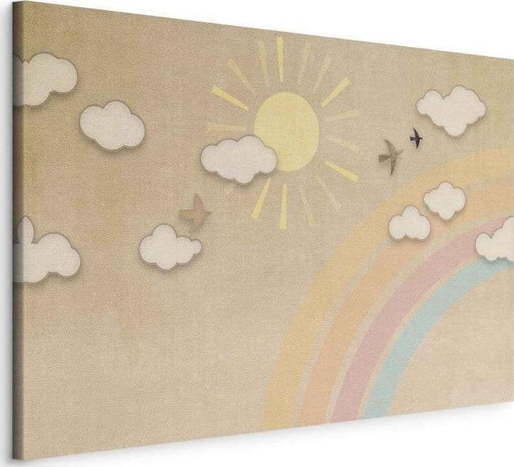 Quadro - Holiday Sky - Sunny Day with a Rainbow and Flying Birds in Poster e stampe Collezione Casa - Trebisacce, commercioVirtuoso.it