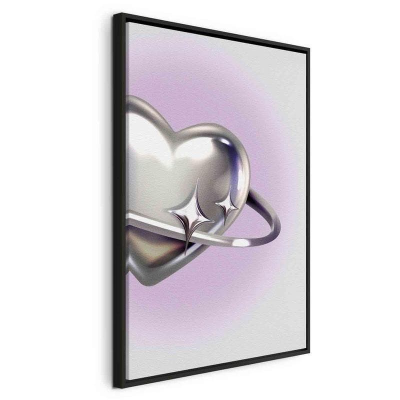 Quadro - Cosmic Heart - Silver Heart with a Ring on a Purple Background in Poster e stampe Collezione Casa - Trebisacce, commercioVirtuoso.it