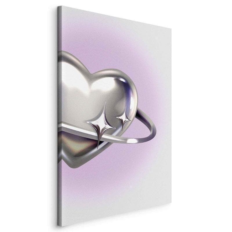 Quadro - Cosmic Heart - Silver Heart with a Ring on a Purple Background in Poster e stampe Collezione Casa - Trebisacce, commercioVirtuoso.it