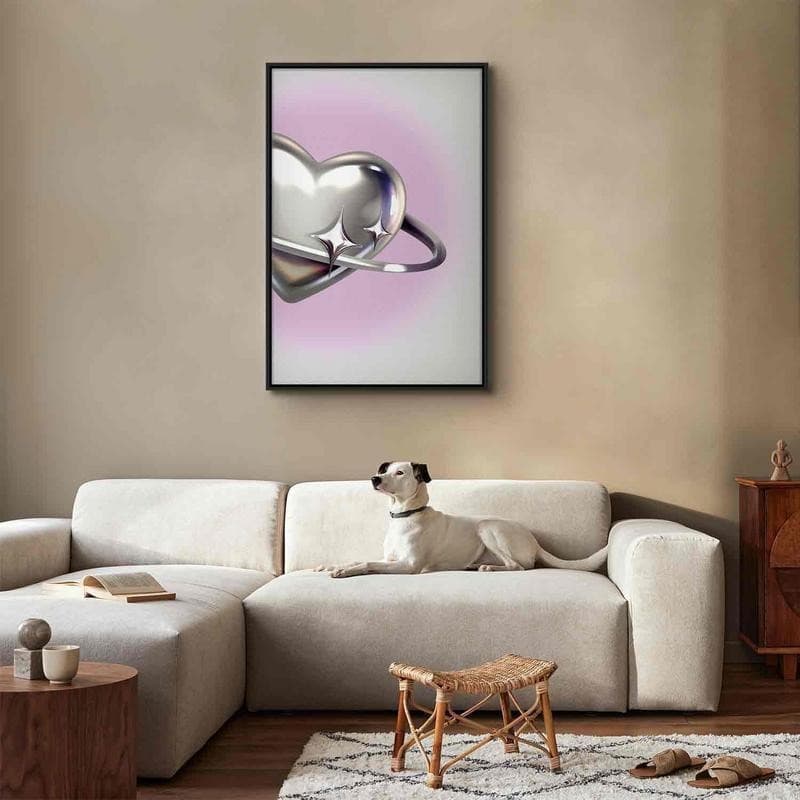 Quadro - Cosmic Heart - Silver Heart with a Ring on a Purple Background in Poster e stampe Collezione Casa - Trebisacce, commercioVirtuoso.it