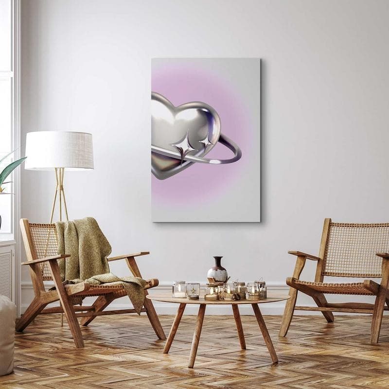 Quadro - Cosmic Heart - Silver Heart with a Ring on a Purple Background in Poster e stampe Collezione Casa - Trebisacce, commercioVirtuoso.it