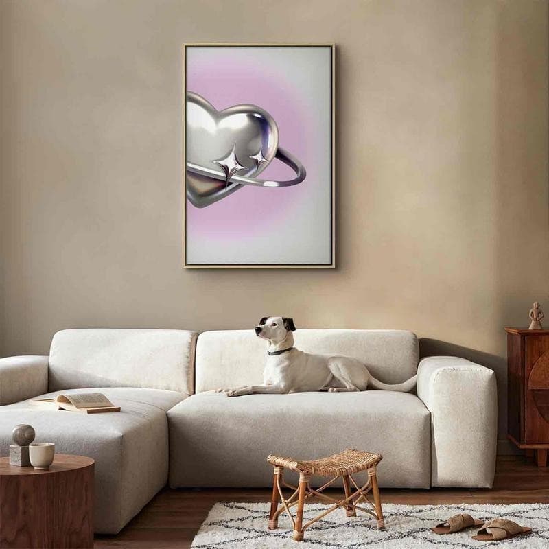Quadro - Cosmic Heart - Silver Heart with a Ring on a Purple Background in Poster e stampe Collezione Casa - Trebisacce, commercioVirtuoso.it