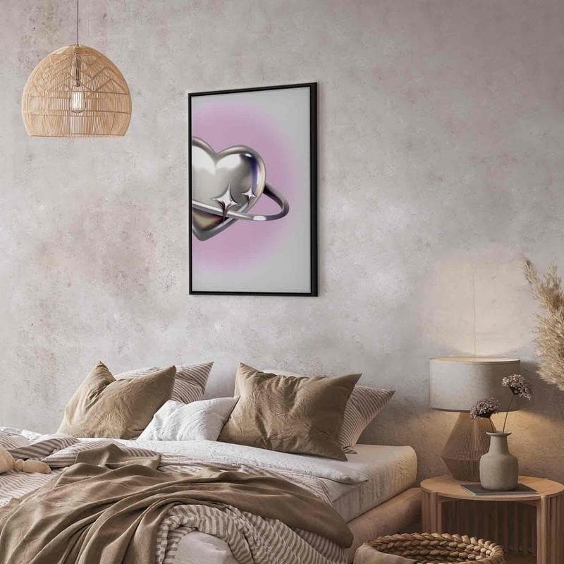 Quadro - Cosmic Heart - Silver Heart with a Ring on a Purple Background in Poster e stampe Collezione Casa - Trebisacce, commercioVirtuoso.it