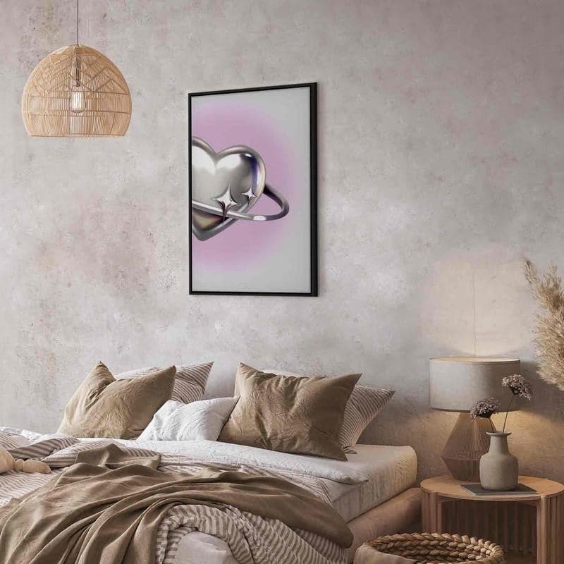 Quadro - Cosmic Heart - Silver Heart with a Ring on a Purple Background in Poster e stampe Collezione Casa - Trebisacce, commercioVirtuoso.it