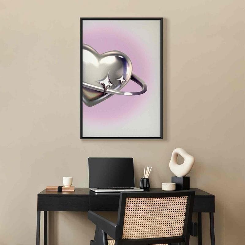 Quadro - Cosmic Heart - Silver Heart with a Ring on a Purple Background in Poster e stampe Collezione Casa - Trebisacce, commercioVirtuoso.it