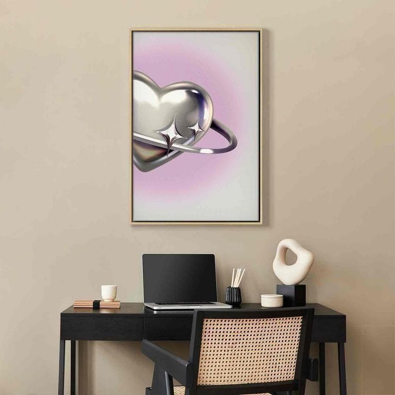 Quadro - Cosmic Heart - Silver Heart with a Ring on a Purple Background in Poster e stampe Collezione Casa - Trebisacce, commercioVirtuoso.it