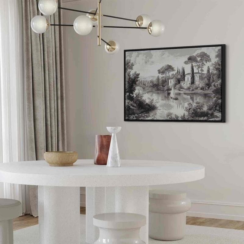 Quadro - Black and White Vintage Landscape Retro View of a Pond with a Boat in Poster e stampe Collezione Casa - Trebisacce, commercioVirtuoso.it
