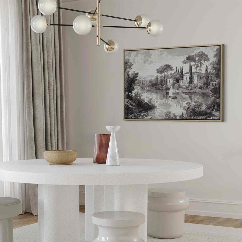 Quadro - Black and White Vintage Landscape Retro View of a Pond with a Boat in Poster e stampe Collezione Casa - Trebisacce, commercioVirtuoso.it