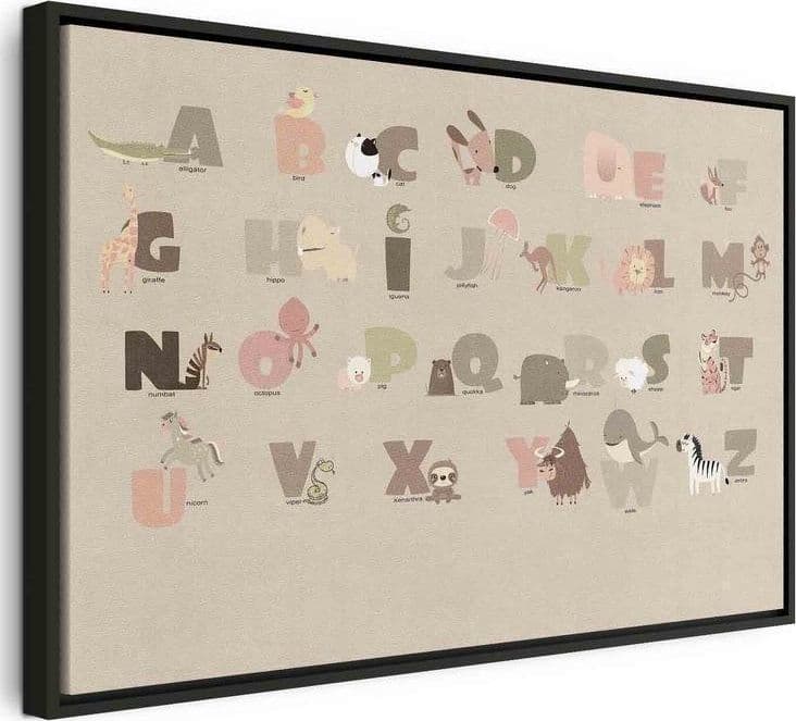 Quadro - Alphabet at the Zoo - Joyful Animals and Their Names on a Beige Background