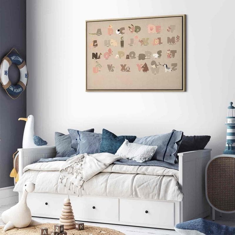 Quadro - Alphabet at the Zoo - Joyful Animals and Their Names on a Beige Background in Decorazioni a parete Collezione Casa - Trebisacce, commercioVirtuoso.it