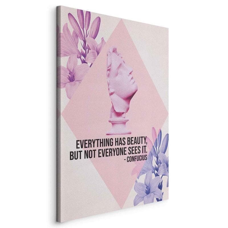 Quadro - Beauty in the Eyes - Inspirational Quote with Pink Bust and Flowers in Poster e stampe Collezione Casa - Trebisacce, commercioVirtuoso.it