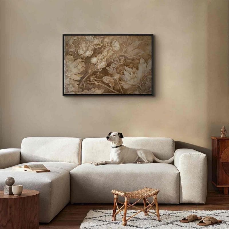 Quadro - Floral Ornaments Carved in Delicate Sepia and Brown Shades in Poster e stampe Collezione Casa - Trebisacce, commercioVirtuoso.it