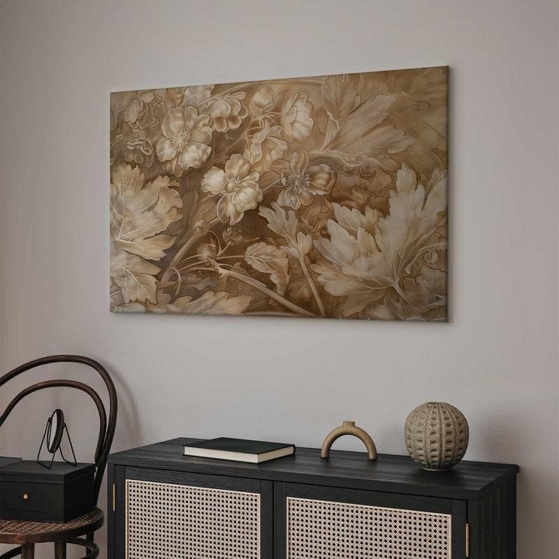Quadro - Floral Ornaments Carved in Delicate Sepia and Brown Shades in Poster e stampe Collezione Casa - Trebisacce, commercioVirtuoso.it